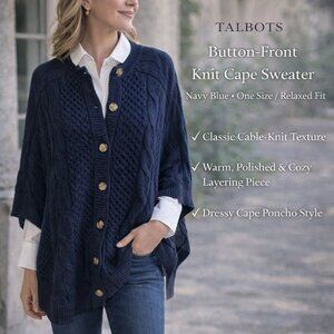 Talbots Cape Cable Knit Button Down Sweater SZS Blue Comfortcore Comfy Winter